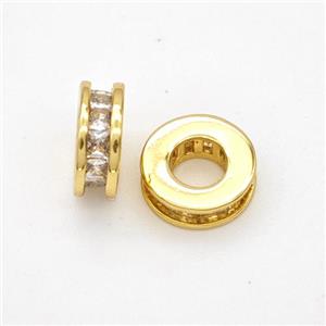 Copper Heishi Spacer Beads Micropave Zirconia Large Hole Gold Plated, approx 9mm, 4mm hole [FN45601]