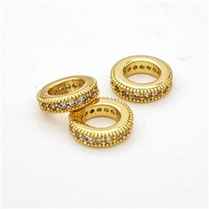 Copper Circle Spacer Beads Micropave Zirconia Large Hole Gold Plated, approx 8.5mm, 5mm hole [FN45603]