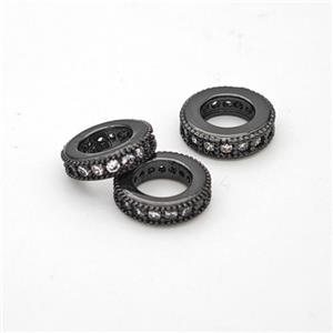 Copper Circle Spacer Beads Micropave Zirconia Large Hole Black Plated, approx 8.5mm, 5mm hole [FN45604]