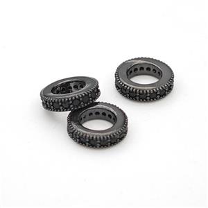 Copper Circle Spacer Beads Micropave Zirconia Large Hole Black Plated, approx 8.5mm, 5mm hole [FN45606]