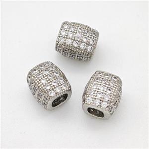 Copper Cuboid Beads Pave Zirconia Large Hole Platinum Plated, approx 6-7mm, 3mm hole [FN45607]