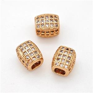 Copper Cuboid Beads Pave Zirconia Large Hole Rose Gold, approx 6-7mm, 3mm hole [FN45609]