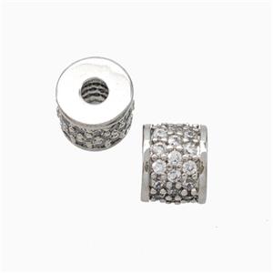 Copper Tube Beads Micropave Zirconia Platinum Plated, approx 6-7mm, 2mm hole [FN45611]