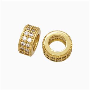 Copper Wheel Beads Micro Pave Zirconia Large Hole Gold Plated, approx 9mm, 5mm hole [FN45617]