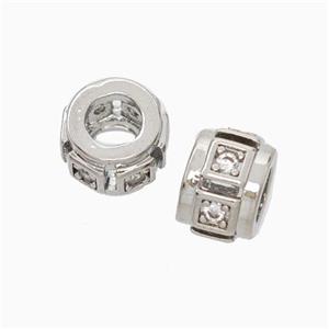 Copper Rondelle Beads Pave Zirconia Large Hole Platinum Plated, approx 8mm, 4mm hole [FN45628]