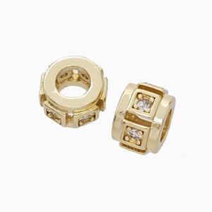 Copper Rondelle Beads Pave Zirconia Large Hole Gold Plated, approx 8mm, 4mm hole [FN45629]