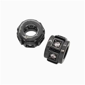 Copper Rondelle Beads Pave Zirconia Large Hole Black Plated, approx 8mm, 4mm hole [FN45630]