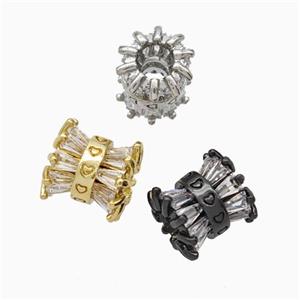 Copper Tube Beads Pave Zirconia Large Hole Mixed, approx 9mm, 4mm hole [FN45637]