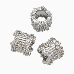 Copper Tube Beads Pave Zirconia Large Hole Platinum Plated, approx 9.5mm, 5mm hole [FN45638]