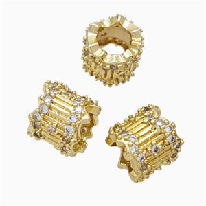 Copper Tube Beads Pave Zirconia Large Hole Gold Plated, approx 9.5mm, 5mm hole [FN45639]