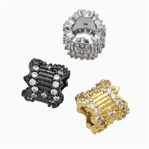 Copper Tube Beads Pave Zirconia Large Hole Mixed, approx 9.5mm, 5mm hole [FN45641]