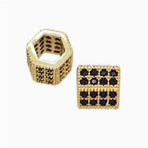 Copper Hexagon Tube Beads Micropave Zirconia Large Hole Gold Plated, approx 8mm, 5mm hole [FN45643]