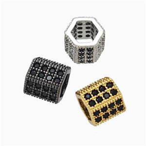 Copper Hexagon Tube Beads Micropave Zirconia Large Hole Mixed, approx 8mm, 5mm hole [FN45645]