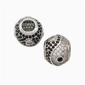 Copper Taichi Beads Micropave Zirconia Large Hole Round Platinum Plated, approx 10-11mm, 5mm hole [FN45649]