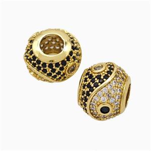 Copper Taichi Beads Micropave Zirconia Large Hole Round Gold Plated, approx 10-11mm, 5mm hole [FN45650]