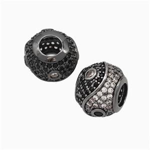 Copper Taichi Beads Micropave Zirconia Large Hole Round Black Plated, approx 10-11mm, 5mm hole [FN45651]