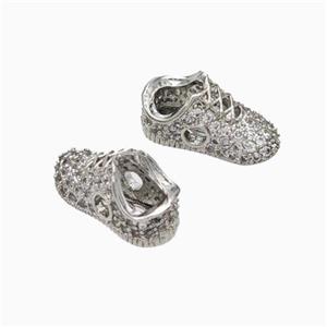 Copper Shoes Beads Micropave Zirconia Platinum Plated, approx 6-13mm [FN45653]