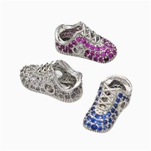 Copper Shoes Beads Micropave Zirconia Platinum Plated Mixed, approx 6-13mm [FN45656]