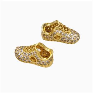 Copper Shoes Beads Micropave Zirconia Gold Plated, approx 6-13mm [FN45657]