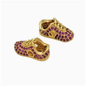 Copper Shoes Beads Micropave Zirconia Gold Plated, approx 6-13mm [FN45659]