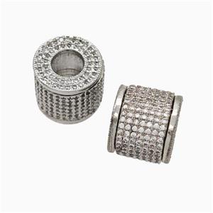 Copper Tube Beads Pave Zirconia Large Hole Column Platinum Plated, approx 11-12.5mm, 6mm hole [FN45661]