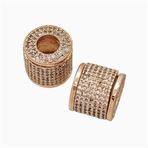 Copper Tube Beads Pave Zirconia Large Hole Column Rose Gold, approx 11-12.5mm, 6mm hole [FN45662]