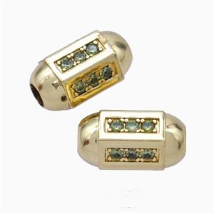 Copper Barrel Beads Pave Zirconia Large Hole Gold Plated, approx 10-17mm, 4mm hole [FN45665]