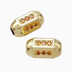 Copper Barrel Beads Pave Zirconia Large Hole Gold Plated, approx 10-17mm, 4mm hole [FN45666]