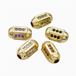 Copper Barrel Beads Pave Zirconia Large Hole Gold Plated Mixed, approx 10-17mm, 4mm hole [FN45669]