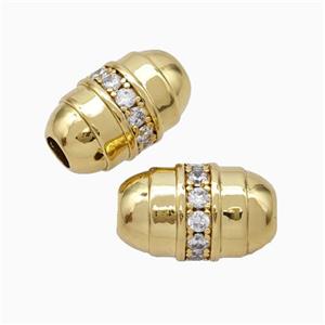 Copper Barrel Beads Pave Zirconia Large Hole Gold Plated, approx 10-17mm, 4mm hole [FN45670]