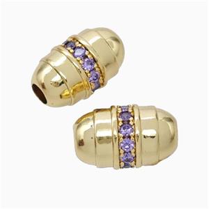 Copper Barrel Beads Pave Zirconia Large Hole Gold Plated, approx 10-17mm, 4mm hole [FN45671]
