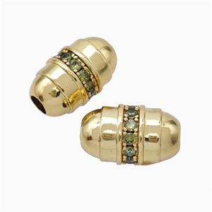 Copper Barrel Beads Pave Zirconia Large Hole Gold Plated, approx 10-17mm, 4mm hole [FN45672]