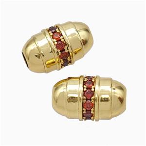 Copper Barrel Beads Pave Zirconia Large Hole Gold Plated, approx 10-17mm, 4mm hole [FN45673]