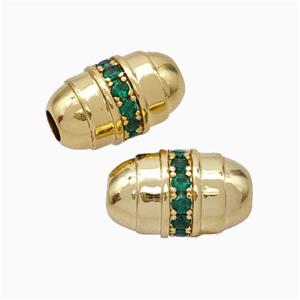 Copper Barrel Beads Pave Zirconia Large Hole Gold Plated, approx 10-17mm, 4mm hole [FN45674]