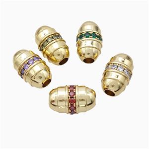 Copper Barrel Beads Pave Zirconia Large Hole Gold Plated Mixed, approx 10-17mm, 4mm hole [FN45675]