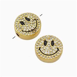 Copper Emoji Beads Micropave Zirconia Smileface Gold Plated, approx 12mm [FN45676]
