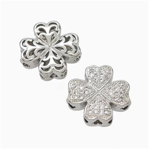 Copper Clover Beads Micropave Zirconia Platinum Plated, approx 15mm [FN45677]