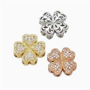 Copper Clover Beads Micropave Zirconia Mixed, approx 15mm [FN45680]