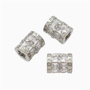 Copper Tube Beads Micropave Zirconia Cross Hole LOVE Platinum Plated, approx 6.5-8mm [FN45681]