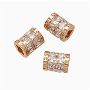 Copper Tube Beads Micropave Zirconia Cross Hole LOVE Rose Gold, approx 6.5-8mm [FN45682]