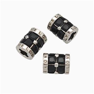 Copper Tube Beads Micropave Zirconia Cross Hole LOVE Platinum Plated, approx 6.5-8mm [FN45683]