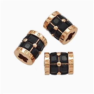 Copper Tube Beads Micropave Zirconia Cross Hole LOVE Rose Gold, approx 6.5-8mm [FN45685]