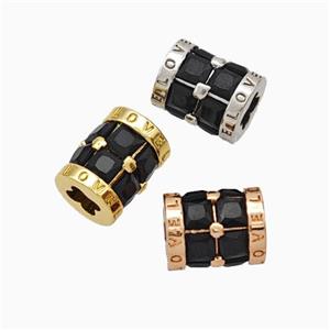 Copper Tube Beads Micropave Zirconia Cross Hole LOVE Mixed, approx 6.5-8mm [FN45686]