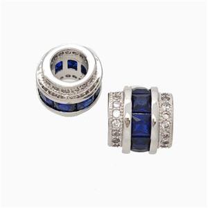 Copper Column Beads Pave Zirconia Large Hole Platinum Plated, approx 9.5mm, 5mm hole [FN45687]