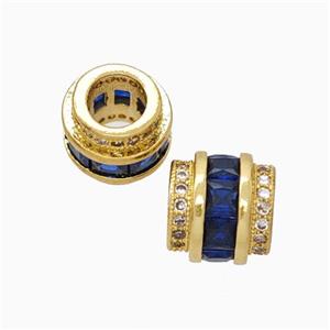 Copper Column Beads Pave Zirconia Large Hole Gold Plated, approx 9.5mm, 5mm hole [FN45688]