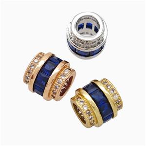 Copper Column Beads Pave Blue Zirconia Large Hole Tube Mixed, approx 9.5mm, 5mm hole [FN45691]