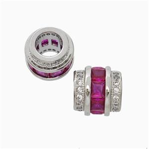 Copper Column Beads Pave Zirconia Large Hole Platinum Plated, approx 9.5mm, 5mm hole [FN45692]
