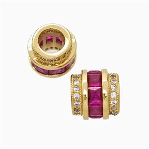 Copper Column Beads Pave Zirconia Large Hole Gold Plated, approx 9.5mm, 5mm hole [FN45693]