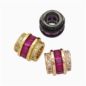 Copper Column Beads Pave Fuchsia Zirconia Large Hole Mixed, approx 9.5mm, 5mm hole [FN45696]