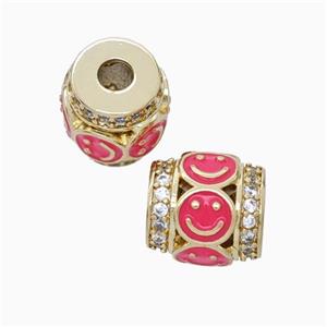 Copper Barrel Beads Pave Zirconia Red Enamel Emoji Large Hole Gold Plated, approx 11mm, 3mm hole [FN45708]